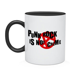 Кружка двухцветная с принтом PUNK ROCK IS NOT A CRIME в Курске, керамика | объем — 330 мл, диаметр — 80 мм. Цветная ручка и кайма сверху, в некоторых цветах — вся внутренняя часть | is not a crime | punk | punk rock | rock | анархизм | анархия | знак анархии | панк | панк рок | панк рок это не криминал | рок