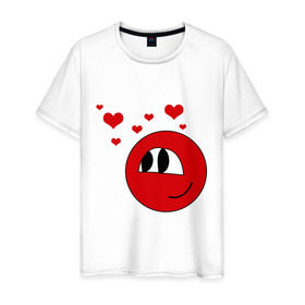 Мужская футболка хлопок с принтом влюбленный смайл в Курске, 100% хлопок | прямой крой, круглый вырез горловины, длина до линии бедер, слегка спущенное плечо. | love | влюбленность | любовь | сердечки | сердца | смайл | смайлик | чувства