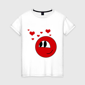 Женская футболка хлопок с принтом влюбленный смайл в Курске, 100% хлопок | прямой крой, круглый вырез горловины, длина до линии бедер, слегка спущенное плечо | love | влюбленность | любовь | сердечки | сердца | смайл | смайлик | чувства
