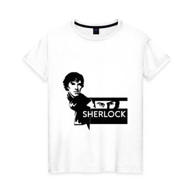 Женская футболка хлопок с принтом T-shirt Sherlock в Курске, 100% хлопок | прямой крой, круглый вырез горловины, длина до линии бедер, слегка спущенное плечо | holmes | holms | sherlock | sherlok | vatson | ватсон | сериал | холмс | шерлок | шерлок холмс