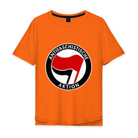 Мужская футболка хлопок Oversize с принтом Antifa (1) в Курске, 100% хлопок | свободный крой, круглый ворот, “спинка” длиннее передней части | antifa | антифа | антифашизм | антифашистское движение | знак антифа | против фашизма | фашизм