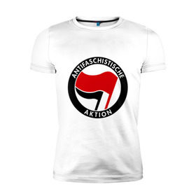 Мужская футболка премиум с принтом Antifa (1) в Курске, 92% хлопок, 8% лайкра | приталенный силуэт, круглый вырез ворота, длина до линии бедра, короткий рукав | Тематика изображения на принте: antifa | антифа | антифашизм | антифашистское движение | знак антифа | против фашизма | фашизм