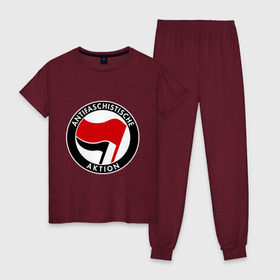 Женская пижама хлопок с принтом Antifa (1) в Курске, 100% хлопок | брюки и футболка прямого кроя, без карманов, на брюках мягкая резинка на поясе и по низу штанин | antifa | антифа | антифашизм | антифашистское движение | знак антифа | против фашизма | фашизм