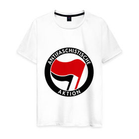 Мужская футболка хлопок с принтом Antifa (1) в Курске, 100% хлопок | прямой крой, круглый вырез горловины, длина до линии бедер, слегка спущенное плечо. | Тематика изображения на принте: antifa | антифа | антифашизм | антифашистское движение | знак антифа | против фашизма | фашизм