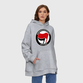 Худи SuperOversize хлопок с принтом Antifa (1) в Курске, 70% хлопок, 30% полиэстер, мягкий начес внутри | карман-кенгуру, эластичная резинка на манжетах и по нижней кромке, двухслойный капюшон
 | antifa | антифа | антифашизм | антифашистское движение | знак антифа | против фашизма | фашизм