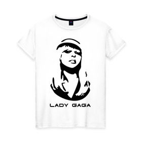 Женская футболка хлопок с принтом Gaga в Курске, 100% хлопок | прямой крой, круглый вырез горловины, длина до линии бедер, слегка спущенное плечо | Тематика изображения на принте: lady gaga | гага | леди gaga | леди гага | лицо леди gaga | лицо леди гага | образ леди гага
