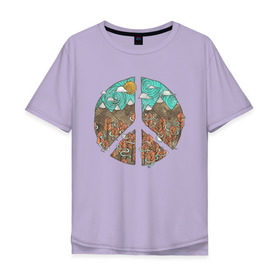 Мужская футболка хлопок Oversize с принтом Мир (Peace) в Курске, 100% хлопок | свободный крой, круглый ворот, “спинка” длиннее передней части | хиппи