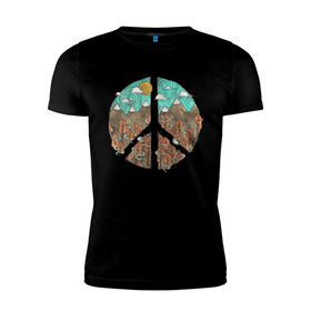 Мужская футболка премиум с принтом Мир (Peace) в Курске, 92% хлопок, 8% лайкра | приталенный силуэт, круглый вырез ворота, длина до линии бедра, короткий рукав | Тематика изображения на принте: хиппи