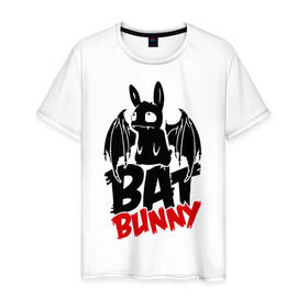 Мужская футболка хлопок с принтом Bat bunny в Курске, 100% хлопок | прямой крой, круглый вырез горловины, длина до линии бедер, слегка спущенное плечо. | bat | bat bunny | batbunny | бэт | бэтбани | бэтбанни | летучая мышь