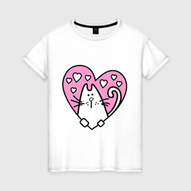 Женская футболка хлопок с принтом Милый котик(2) в Курске, 100% хлопок | прямой крой, круглый вырез горловины, длина до линии бедер, слегка спущенное плечо | зверушка | киса | кот | котенок | котяра | кошак | любимец | питомец | подарок девушке | сердечко | сердце