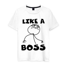 Мужская футболка хлопок с принтом Like a boss в Курске, 100% хлопок | прямой крой, круглый вырез горловины, длина до линии бедер, слегка спущенное плечо. | босс | начальник