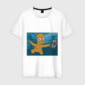Мужская футболка хлопок с принтом Nevermind (Simpsons) в Курске, 100% хлопок | прямой крой, круглый вырез горловины, длина до линии бедер, слегка спущенное плечо. | Тематика изображения на принте: nevermind | nevermind simpsons | nirvana | nirvana nevermind | rock | simpsons | нирвана | нирвана nevermind | нирвана симпсонс | ребенок | рок | символика nirvana | символика нирвана | симпсонс