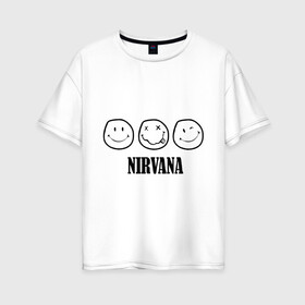 Женская футболка хлопок Oversize с принтом Nirvana(2) в Курске, 100% хлопок | свободный крой, круглый ворот, спущенный рукав, длина до линии бедер
 | Тематика изображения на принте: nirvana | rock | нирвана | ребенок | рок | символика nirvana | символика нирвана