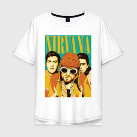 Мужская футболка хлопок Oversize с принтом Nirvana(3) в Курске, 100% хлопок | свободный крой, круглый ворот, “спинка” длиннее передней части | nirvana | nirvana лица | rock | нирвана | нирвана лица | рок | символика nirvana | символика нирвана