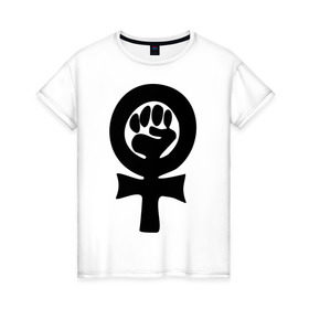 Женская футболка хлопок с принтом эмблема феминизма в Курске, 100% хлопок | прямой крой, круглый вырез горловины, длина до линии бедер, слегка спущенное плечо | женщины | кулак | мужчины | отношения | феминистка