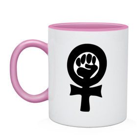 Кружка двухцветная с принтом эмблема феминизма в Курске, керамика | объем — 330 мл, диаметр — 80 мм. Цветная ручка и кайма сверху, в некоторых цветах — вся внутренняя часть | женщины | кулак | мужчины | отношения | феминистка