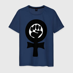 Мужская футболка хлопок с принтом эмблема феминизма в Курске, 100% хлопок | прямой крой, круглый вырез горловины, длина до линии бедер, слегка спущенное плечо. | женщины | кулак | мужчины | отношения | феминистка