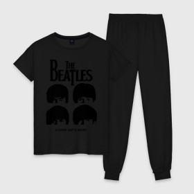 Женская пижама хлопок с принтом The Beatles - A Hard Day\s Night в Курске, 100% хлопок | брюки и футболка прямого кроя, без карманов, на брюках мягкая резинка на поясе и по низу штанин | 60s | 60е | a hard days night | beatles | rock | the beatles | битлз | битлы | леннон | ленон | макартни | музыка | музыкальные группы | ретро | рок