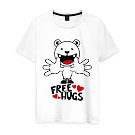 Мужская футболка хлопок с принтом Free Hugs в Курске, 100% хлопок | прямой крой, круглый вырез горловины, длина до линии бедер, слегка спущенное плечо. | free hugs | бесплатные объятия | обниму бесплатно | обнять | объятия | позитив