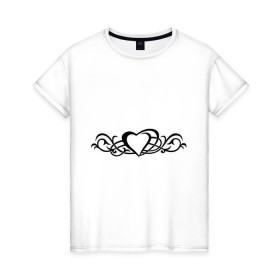 Женская футболка хлопок с принтом тату-сердце1 в Курске, 100% хлопок | прямой крой, круглый вырез горловины, длина до линии бедер, слегка спущенное плечо | 