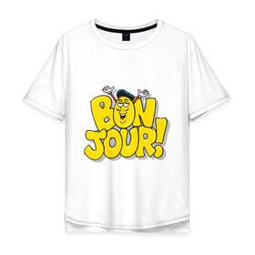 Мужская футболка хлопок Oversize с принтом Bonjour - Привет! в Курске, 100% хлопок | свободный крой, круглый ворот, “спинка” длиннее передней части | bon jour | бон жур | смайл | француз