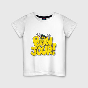 Детская футболка хлопок с принтом Bonjour - Привет! в Курске, 100% хлопок | круглый вырез горловины, полуприлегающий силуэт, длина до линии бедер | bon jour | бон жур | смайл | француз