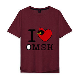 Мужская футболка хлопок Oversize с принтом I love Omsk (Я люблю Омск) в Курске, 100% хлопок | свободный крой, круглый ворот, “спинка” длиннее передней части | i love omsk | город | омич | омская птица | птица | я люблю омск