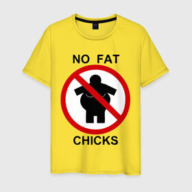 Мужская футболка хлопок с принтом No fat chicks в Курске, 100% хлопок | прямой крой, круглый вырез горловины, длина до линии бедер, слегка спущенное плечо. | дорожные знаки | нет толстым | толстая девушка
