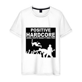 Мужская футболка хлопок с принтом Positive Hardcore в Курске, 100% хлопок | прямой крой, круглый вырез горловины, длина до линии бедер, слегка спущенное плечо. | 