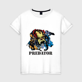 Женская футболка хлопок с принтом Predator в Курске, 100% хлопок | прямой крой, круглый вырез горловины, длина до линии бедер, слегка спущенное плечо | хищник