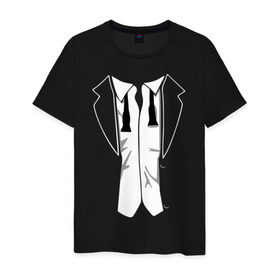 Мужская футболка хлопок с принтом Костюм с развязанной бабочкой в Курске, 100% хлопок | прямой крой, круглый вырез горловины, длина до линии бедер, слегка спущенное плечо. | Тематика изображения на принте: бабочка | смокинг