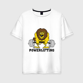 Женская футболка хлопок Oversize с принтом Лев Powerlifting в Курске, 100% хлопок | свободный крой, круглый ворот, спущенный рукав, длина до линии бедер
 | бодибилдинг | гантеля | кач | качалочка | качок | лев | мускулы | мышцы | пауэрлифтинг | тренажерка