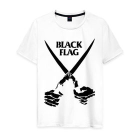 Мужская футболка хлопок с принтом Black Flag (1) в Курске, 100% хлопок | прямой крой, круглый вырез горловины, длина до линии бедер, слегка спущенное плечо. | hard | hardcor | hardcore | hardstyle | rock | ножницы | рок | руки | хард | хард рок
