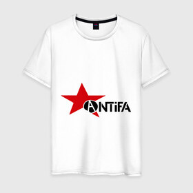Мужская футболка хлопок с принтом Antifa (4) в Курске, 100% хлопок | прямой крой, круглый вырез горловины, длина до линии бедер, слегка спущенное плечо. | антифа | антифашизм | звезда | организация | политическая