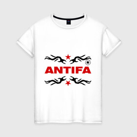 Женская футболка хлопок с принтом Antifa (5) в Курске, 100% хлопок | прямой крой, круглый вырез горловины, длина до линии бедер, слегка спущенное плечо | антифа | антифашизм | звезда | организация | политическая