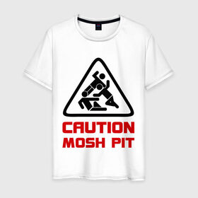 Мужская футболка хлопок с принтом Caution mosh pit в Курске, 100% хлопок | прямой крой, круглый вырез горловины, длина до линии бедер, слегка спущенное плечо. | hard | hardcor | hardcore | hardstyle | rock | рок | хард | хард рок