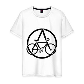 Мужская футболка хлопок с принтом Anarchy Bike в Курске, 100% хлопок | прямой крой, круглый вырез горловины, длина до линии бедер, слегка спущенное плечо. | Тематика изображения на принте: anarchy | bike | анархизм | анархия | байк | велик | велосипед | велосипед анархия