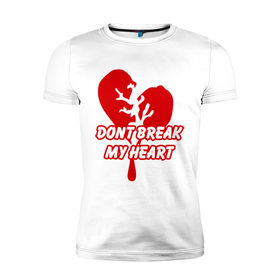Мужская футболка премиум с принтом Dont Break My Heart в Курске, 92% хлопок, 8% лайкра | приталенный силуэт, круглый вырез ворота, длина до линии бедра, короткий рукав | 