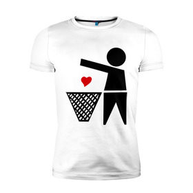 Мужская футболка премиум с принтом сердце в мусорку в Курске, 92% хлопок, 8% лайкра | приталенный силуэт, круглый вырез ворота, длина до линии бедра, короткий рукав | выбросить | личная жизнь | любовь | мусорка | отношения | разбитое сердце | чувства