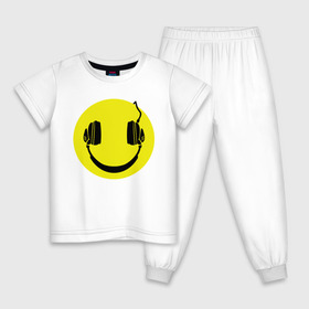 Детская пижама хлопок с принтом Смайлик-наушники в Курске, 100% хлопок |  брюки и футболка прямого кроя, без карманов, на брюках мягкая резинка на поясе и по низу штанин
 | smile | наушники | смайл | смайлик | смайлики | улыбка
