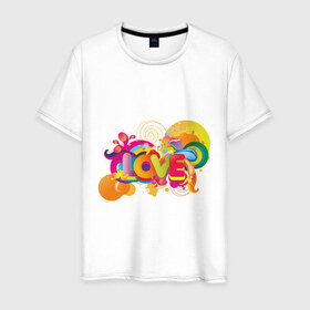 Мужская футболка хлопок с принтом Love Rainbow в Курске, 100% хлопок | прямой крой, круглый вырез горловины, длина до линии бедер, слегка спущенное плечо. | 