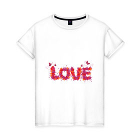 Женская футболка хлопок с принтом Spring Love в Курске, 100% хлопок | прямой крой, круглый вырез горловины, длина до линии бедер, слегка спущенное плечо | love | бабочки | весна | любовь | спринг лов | цветочки | цветы