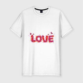 Мужская футболка премиум с принтом Spring Love в Курске, 92% хлопок, 8% лайкра | приталенный силуэт, круглый вырез ворота, длина до линии бедра, короткий рукав | love | бабочки | весна | любовь | спринг лов | цветочки | цветы