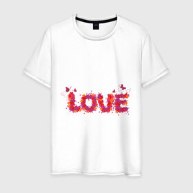 Мужская футболка хлопок с принтом Spring Love в Курске, 100% хлопок | прямой крой, круглый вырез горловины, длина до линии бедер, слегка спущенное плечо. | love | бабочки | весна | любовь | спринг лов | цветочки | цветы