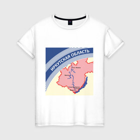 Женская футболка хлопок с принтом Иркутская область в Курске, 100% хлопок | прямой крой, круглый вырез горловины, длина до линии бедер, слегка спущенное плечо | беломор | города | иркутск | пачка беломор | регион