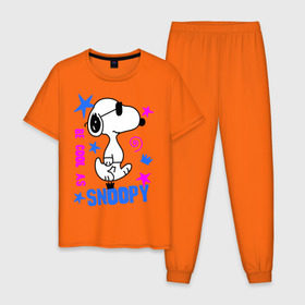 Мужская пижама хлопок с принтом Be cool as Snoopy в Курске, 100% хлопок | брюки и футболка прямого кроя, без карманов, на брюках мягкая резинка на поясе и по низу штанин
 | Тематика изображения на принте: snoopy | будь крутым как снупи | мультик | мультики | мультфильмы | снупи | собачка снупи