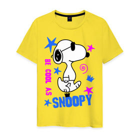 Мужская футболка хлопок с принтом Be cool as Snoopy в Курске, 100% хлопок | прямой крой, круглый вырез горловины, длина до линии бедер, слегка спущенное плечо. | Тематика изображения на принте: snoopy | будь крутым как снупи | мультик | мультики | мультфильмы | снупи | собачка снупи