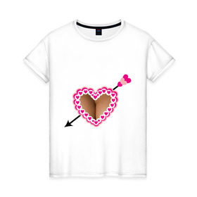 Женская футболка хлопок с принтом Грудь накладная в Курске, 100% хлопок | прямой крой, круглый вырез горловины, длина до линии бедер, слегка спущенное плечо | бюст | грудь | девушкам | для девушек | женская грудь | накладная грудь | сердечки | сердце