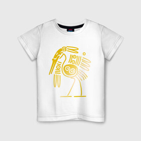 Детская футболка хлопок с принтом золотая птица в Курске, 100% хлопок | круглый вырез горловины, полуприлегающий силуэт, длина до линии бедер | Тематика изображения на принте: египет | египетский | трайбл | узор | этнический | этно | этнос