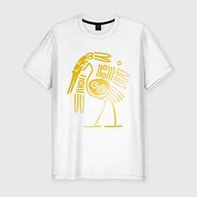 Мужская футболка премиум с принтом золотая птица в Курске, 92% хлопок, 8% лайкра | приталенный силуэт, круглый вырез ворота, длина до линии бедра, короткий рукав | египет | египетский | трайбл | узор | этнический | этно | этнос